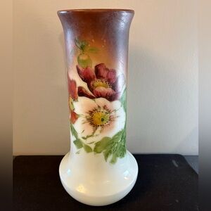 Antique Bristol Hand Painted Milk Glass Vase